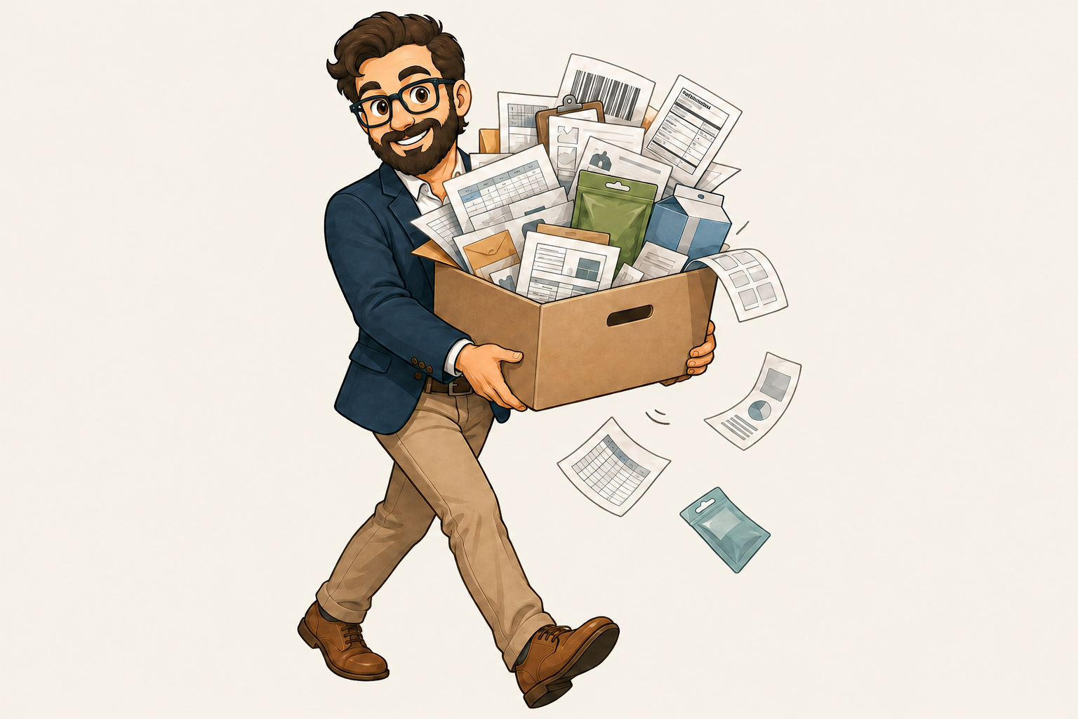 The Item Setup Guy taking a box of product setup work off a client's hands